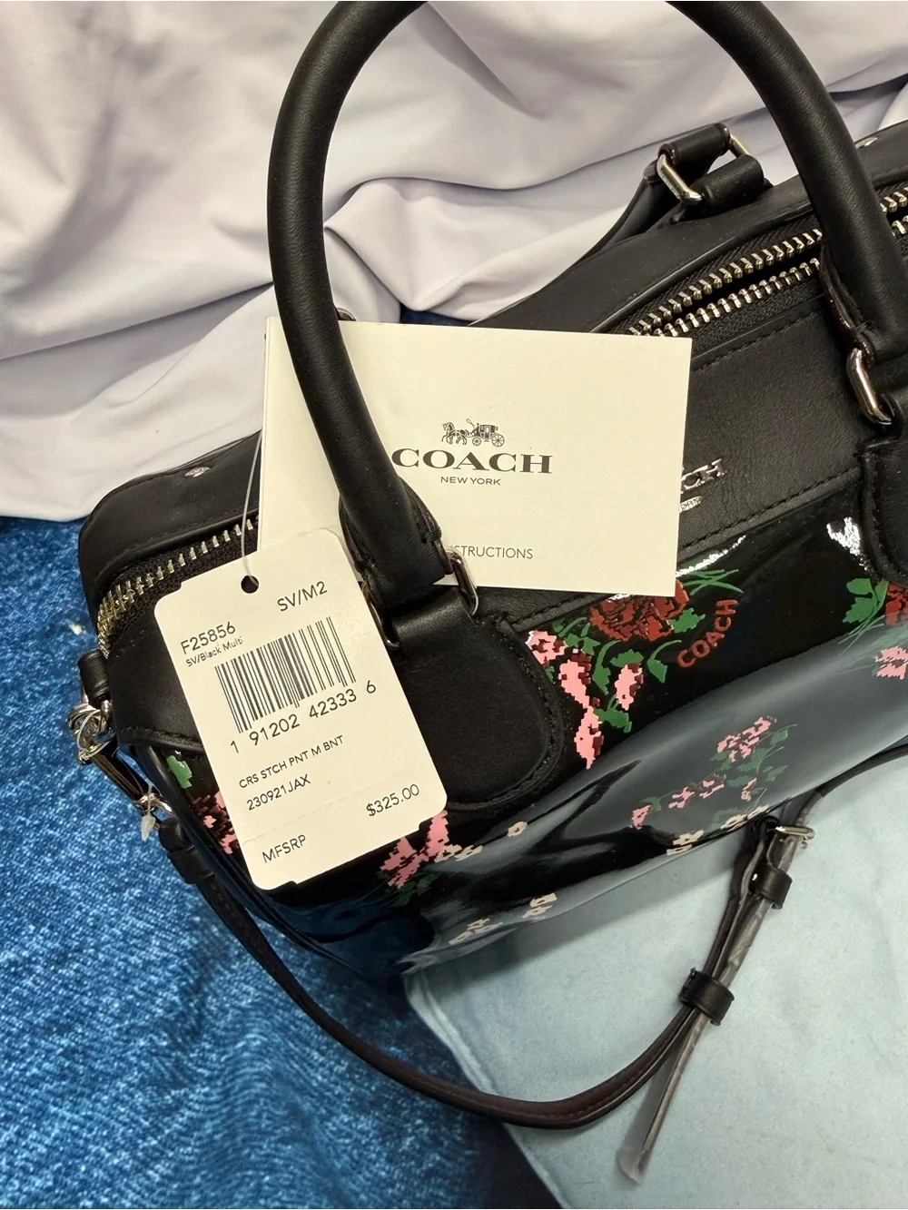 (new+tag) Coach mini Bennet floral black satchel crossbody patent leather